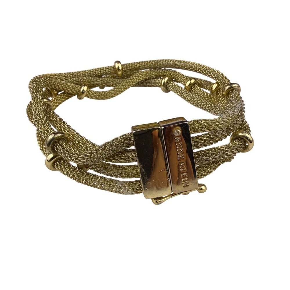 Anne Klein Womens Gold Tone Mesh Chain Bracelet Adjustable Elegant Jewelry Piece